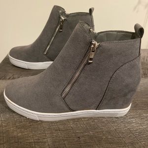 Gray Suede Wedge Booties